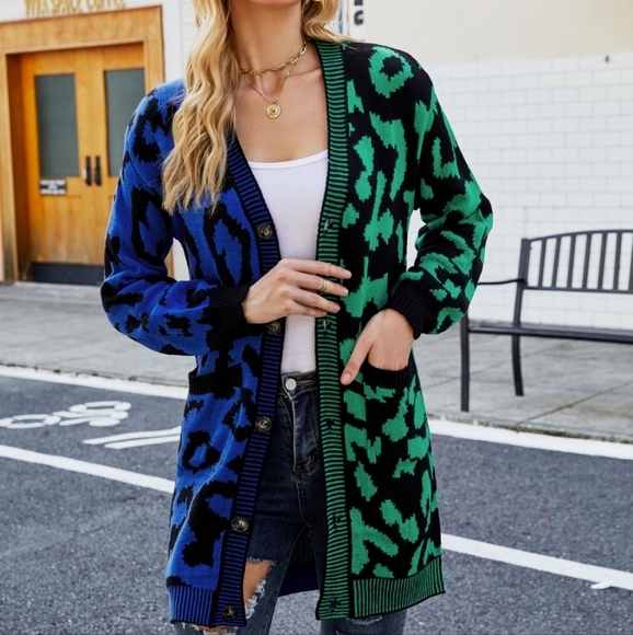 Blue Leopard Button Down Cardigan - Picture 4 of 9
